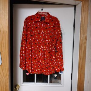 New Simon Banks Red Christmas Dogs Long Sleeve Button Down Shirt Size Men's L